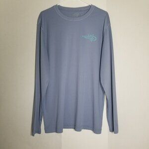 Reel Life Men XL Blue Long Sleeve Crew Neck Fishing Graphic Shirt Dog Ocean